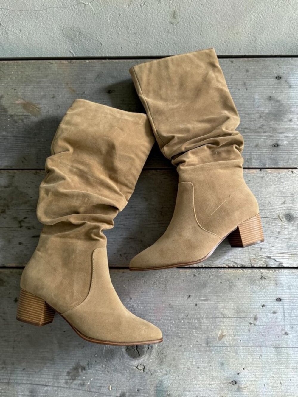Beige Faux Suede Ruched Boots Size 13 NEW NWOT